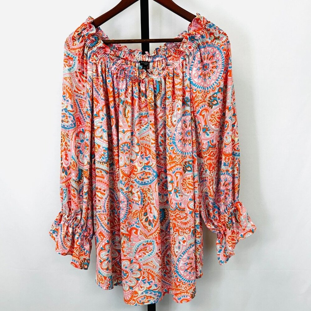 Talbots Pink Orange Blue Paisley Off-Shoulder Blouse
